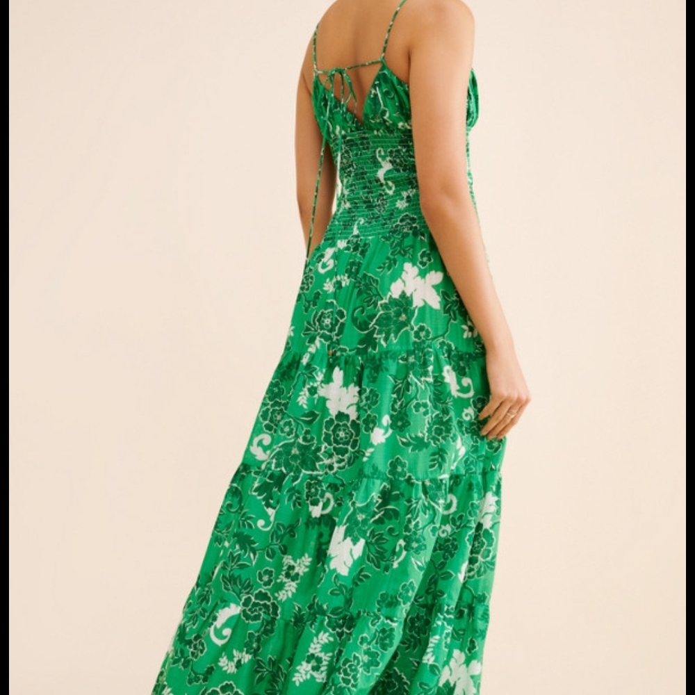 Anthropologie - SMOCKED DROP WAIST Green Dress - XL - Picture 3 of 6